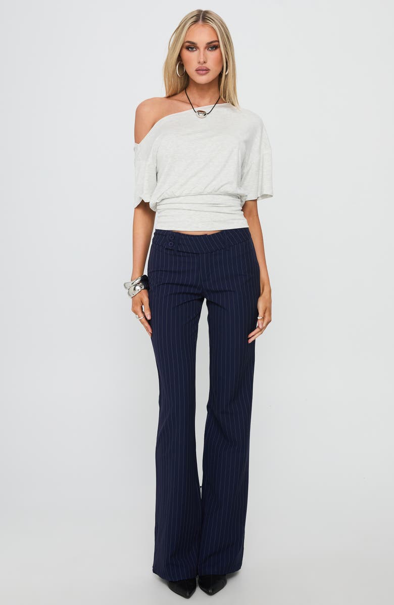 Princess Polly Kinkirk Pinstripe Low Rise Flare Pants, Alternate, color, Navy Pinstripe