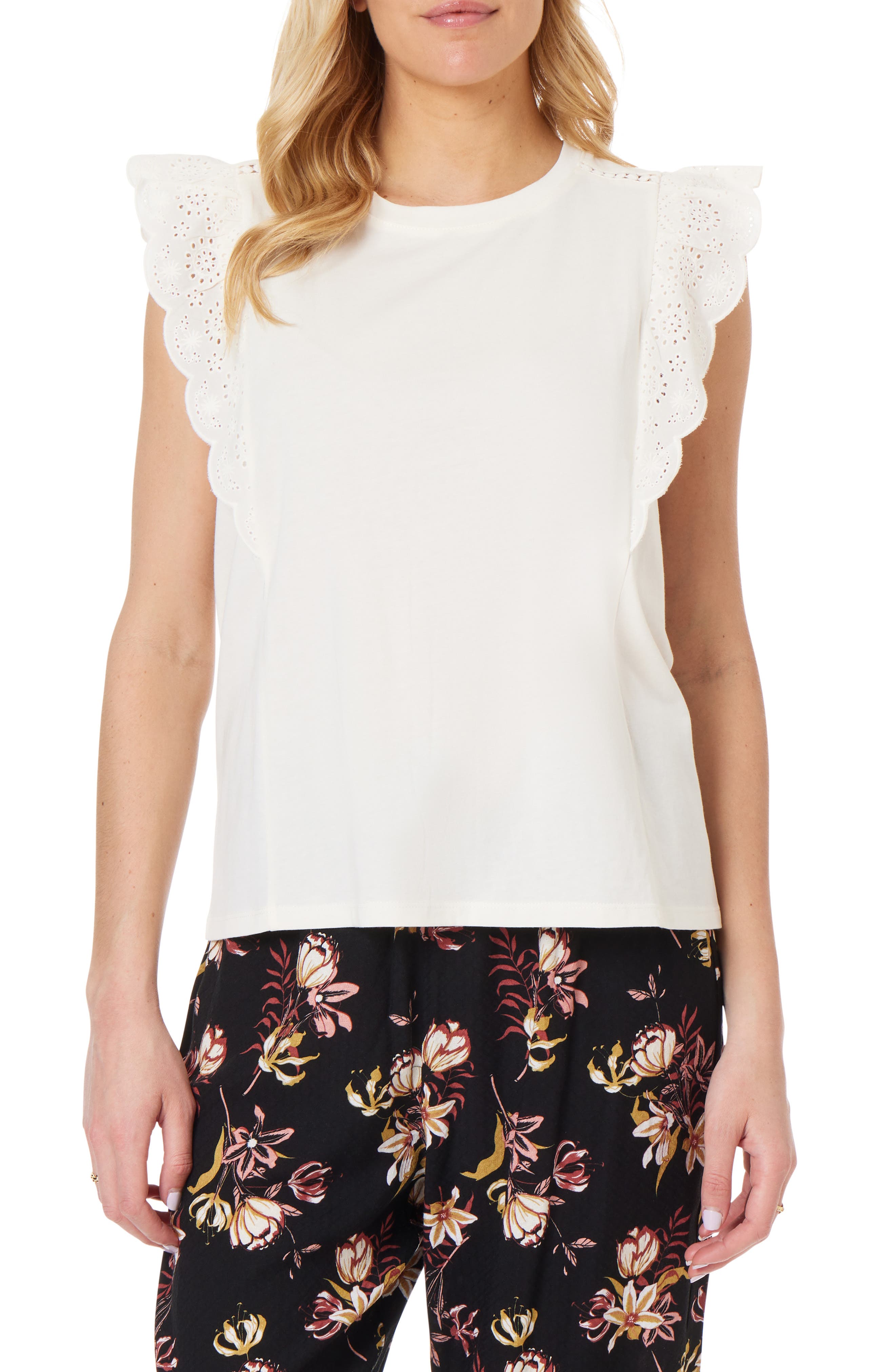 C & C California Presley Eyelet Cap Sleeve T-Shirt (Women) | Nordstromrack