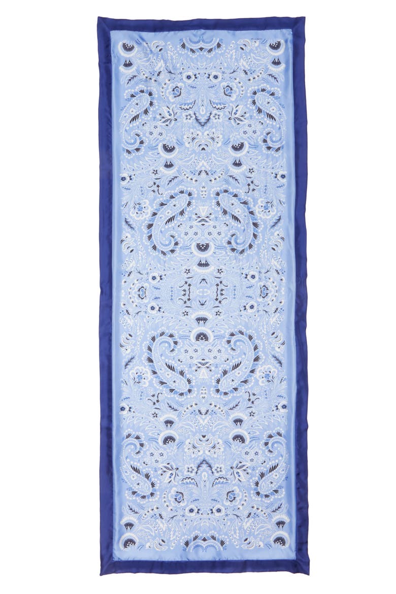 Floral Silk Fringe Scarf, Alternate, color, PRINT ON PALE BLUE BASE