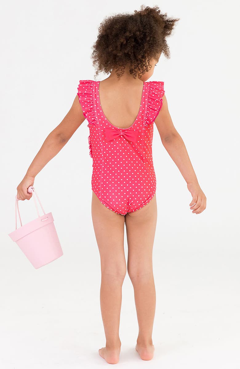 RuffleButts Kids' Hot Pink Heart Waterfall One-Piece Swimsuit, Alternate, color, 