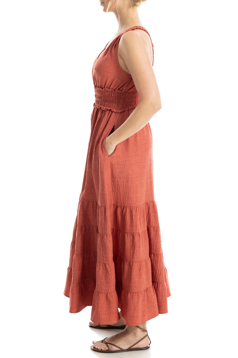 Empire Waist Tiered Maxi Dress, Alternate, color, HEATHER WASHED RED