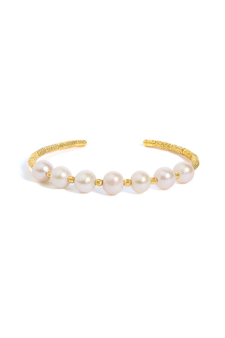 18K Yellow Gold Freshwater Pearl Cuff Bangle Bracelet, Main, color, Yellow Gold