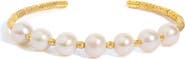 Haus of Brilliance 18K Yellow Gold Freshwater Pearl Cuff Bangle Bracelet