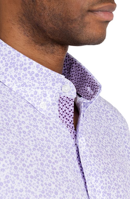 Construct Floral Slim Fit 4-way Stretch Short Sleeve Button-up Shirt In Purple