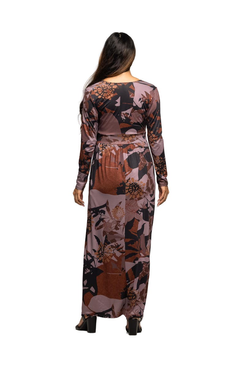 24seven Comfort Apparel Floral Print Long Sleeve Wrap Maxi Dress, Alternate, color, Gray Multi