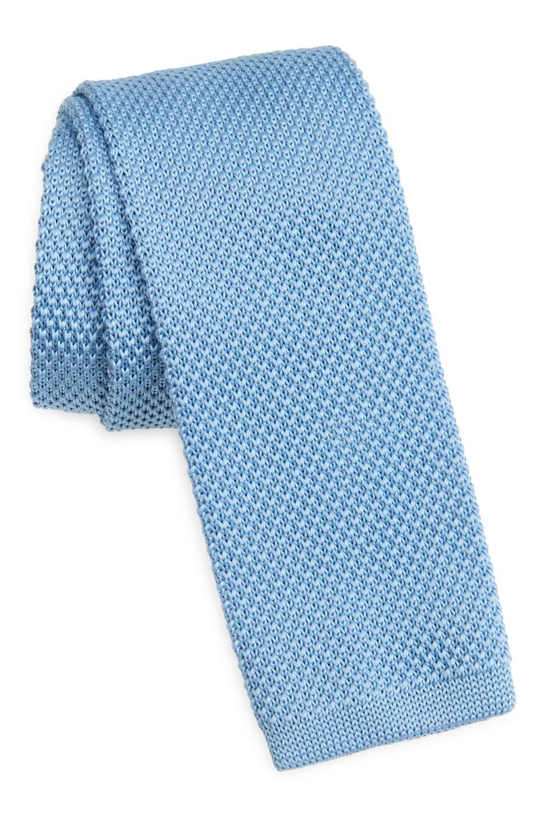 Baby Blue Knit Silk Tie, Main, color, BLUE