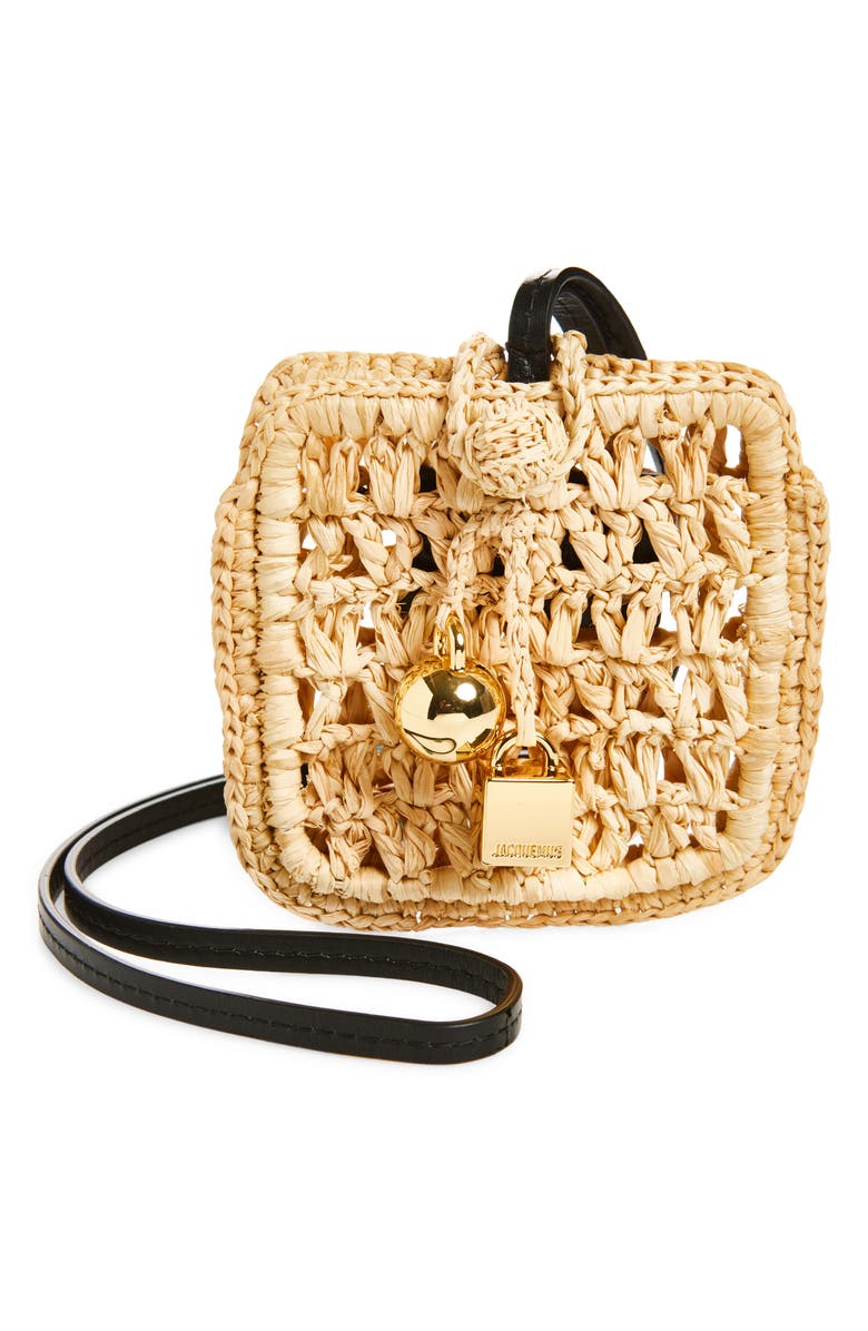 Jacquemus Le Porte Spiaggia Raffia AirPod Pouch, Main, color, Natural 142