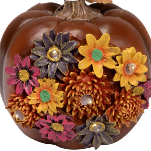 Northlight Solar Powered Floral Pumpkin Outdoor Fall Harvest Decoration In Multi