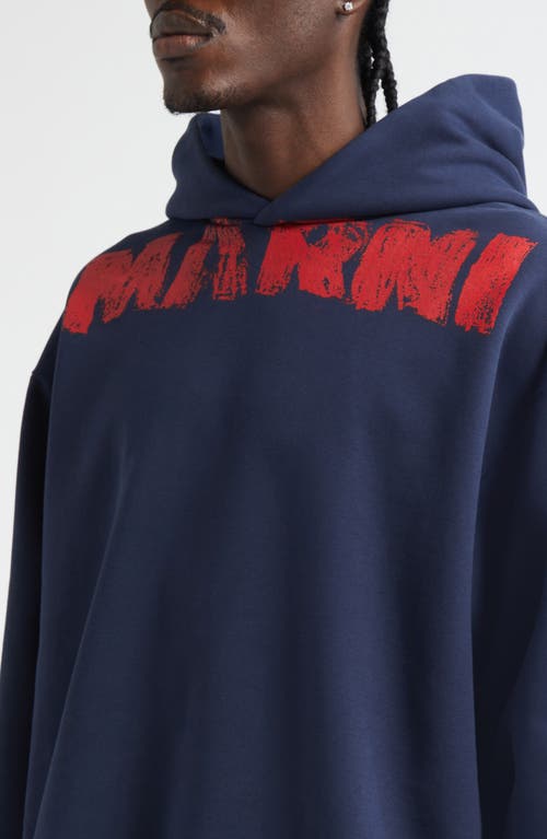 Marni Graphic Print Hooded Sweater With Ribbed Finish In Blue