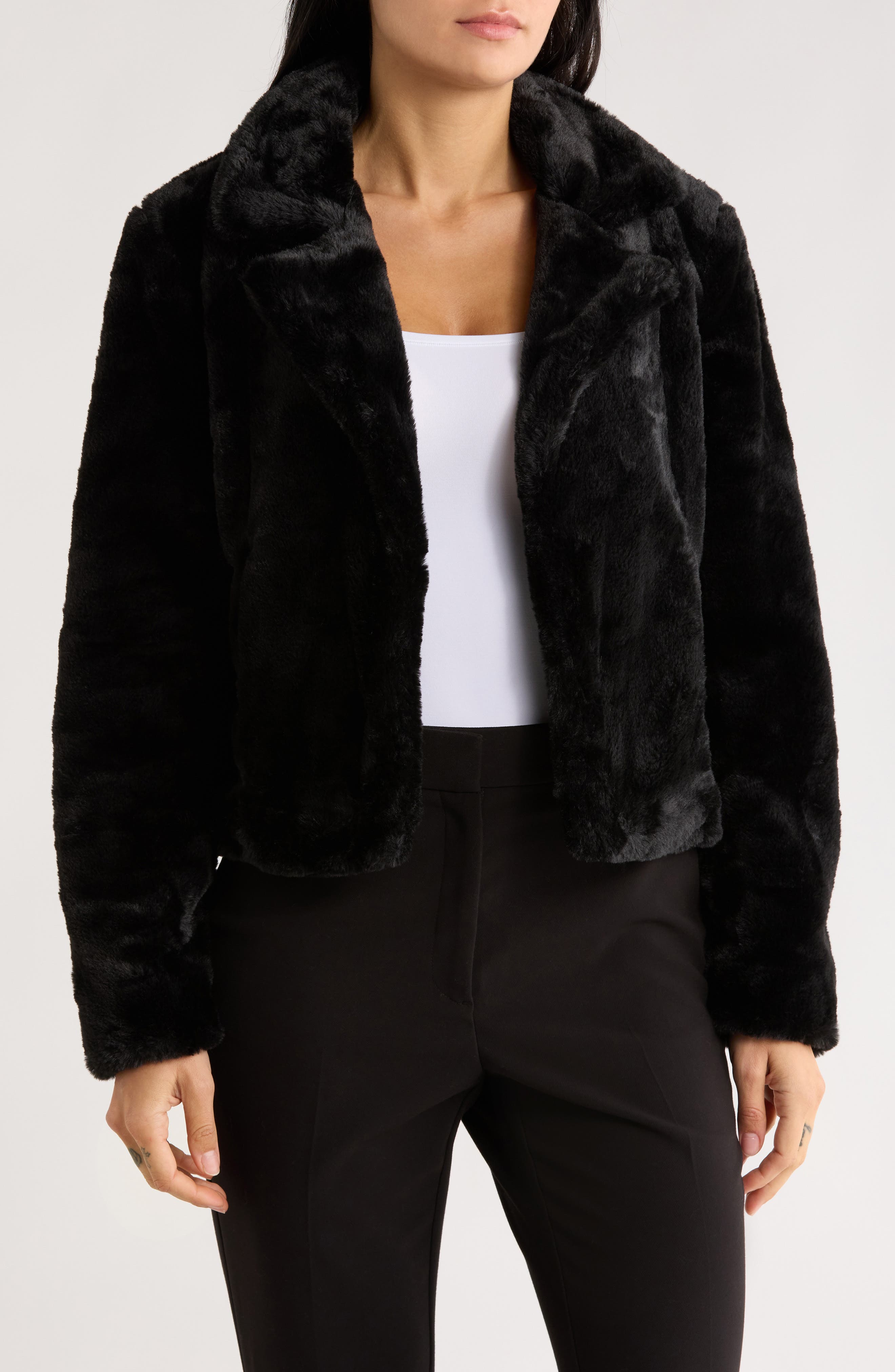 BLANKNYC Faux Fur Crop Jacket