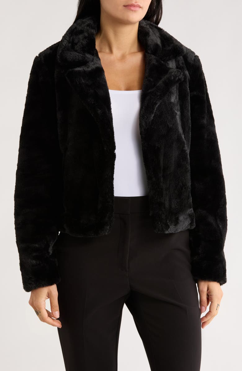 BLANKNYC Faux Fur Crop Jacket, Main, color, Black