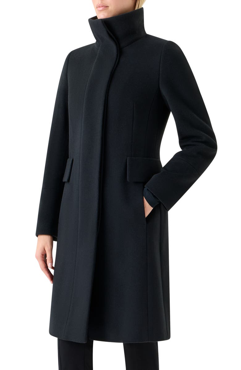 Akris punto Stand Collar Wool Blend Fleece Coat, Alternate, color, 009 Black