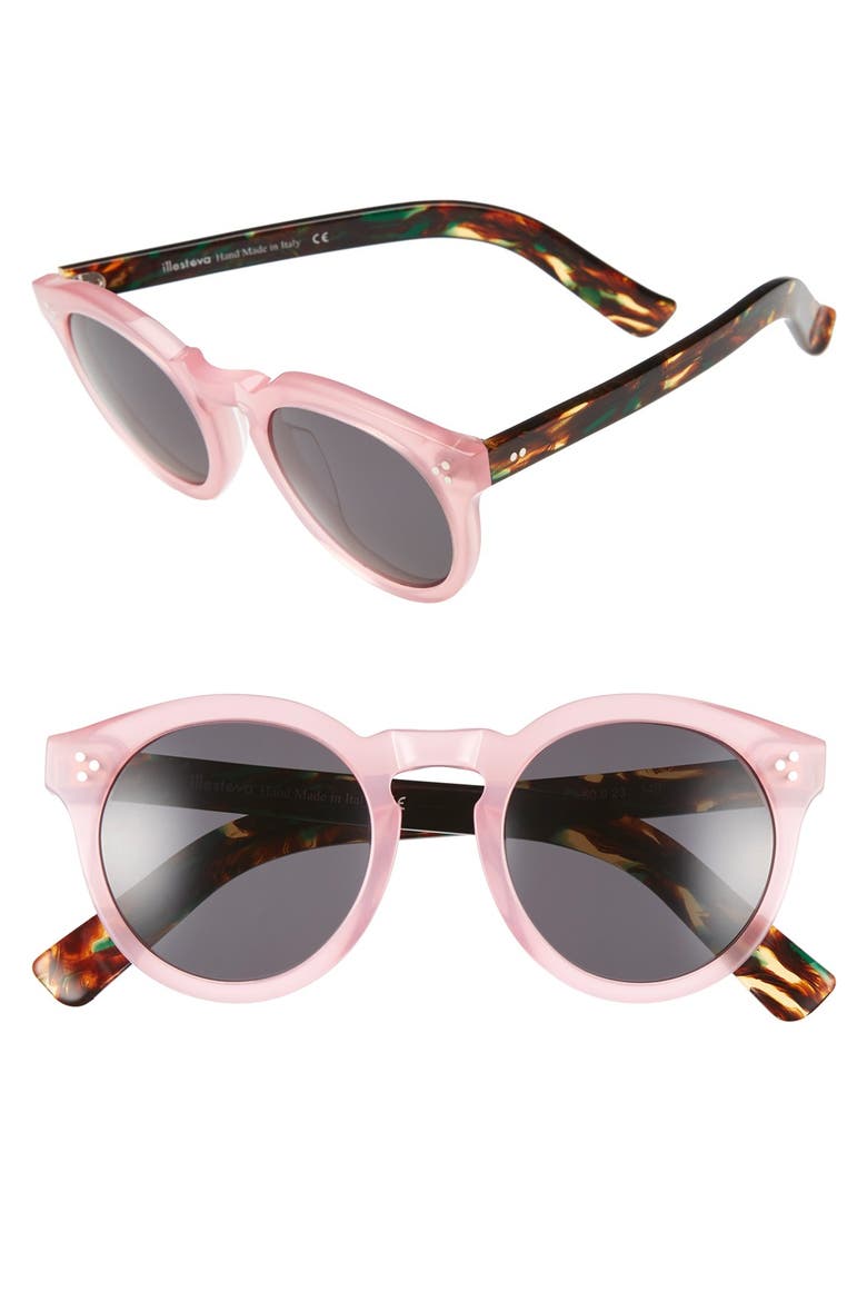 'Leonard II' 50mm Round Mirrored Sunglasses, Main, color, PINK/ FOREST