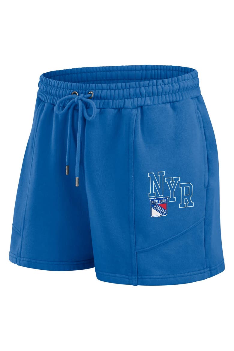 Women's WEAR by Erin Andrews Blue New York Rangers Washed Fleece Sweatshirt & Shorts Lounge Set, Alternate, color, Blue