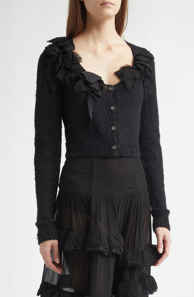 Meruert Tolegen Hand Knit Crop V-Neck Cardigan, Main, color, Black