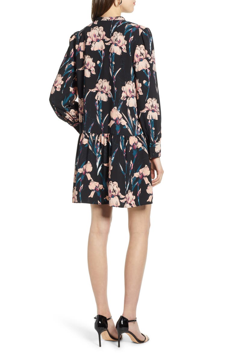Pintuck Detail Shift Dress, Alternate, color, BLACK IRIS FLORAL