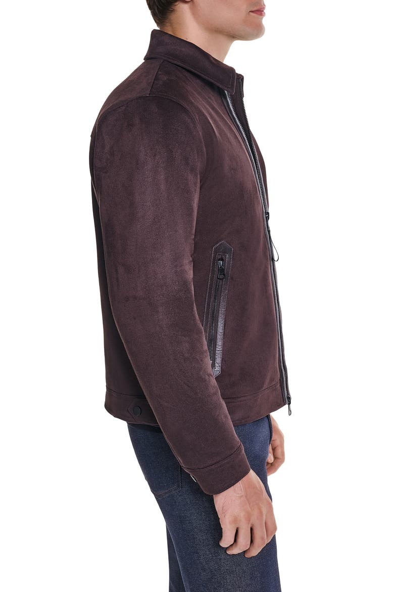 Faux Suede Moto Jacket, Alternate, color, BROWN