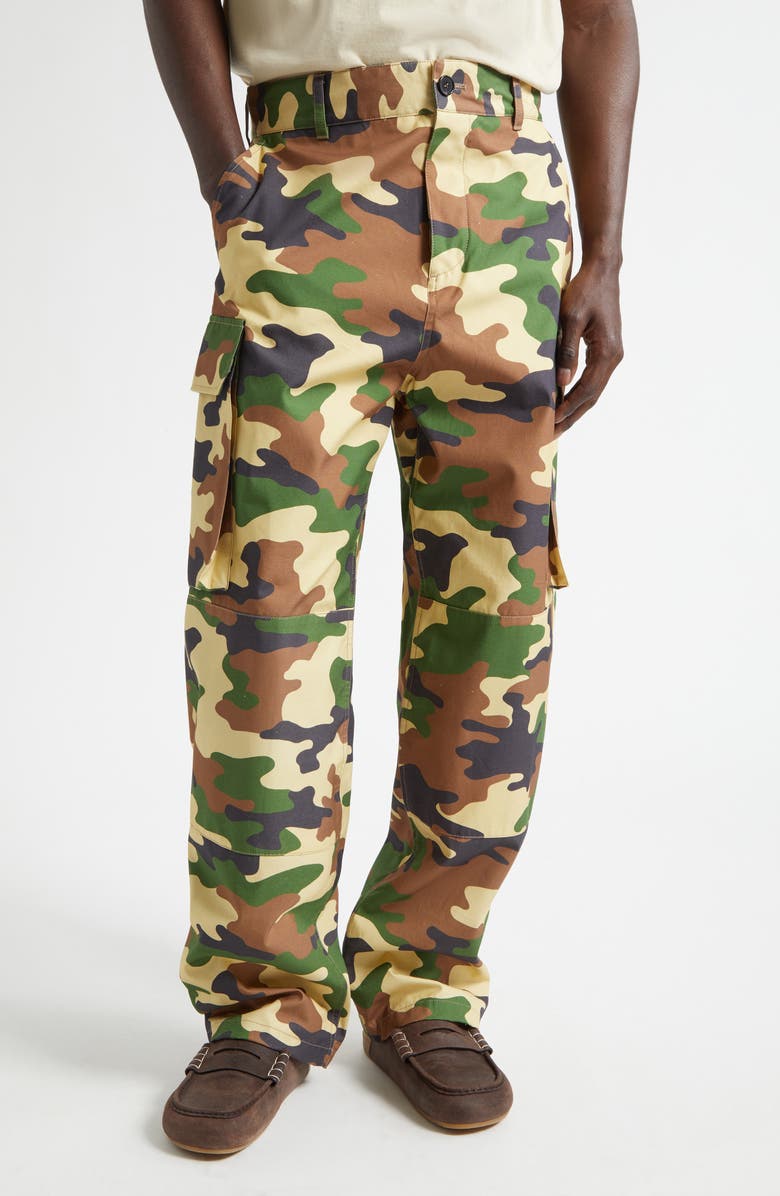 JW Anderson Camo Cotton Straight Leg Cargo Pants, Main, color, Brown/ Green