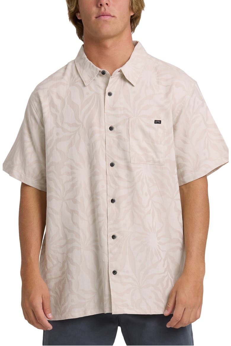 Sundays Stripe Jacquard Short Sleeve Cotton Button-Up Shirt, Main, color, ASH