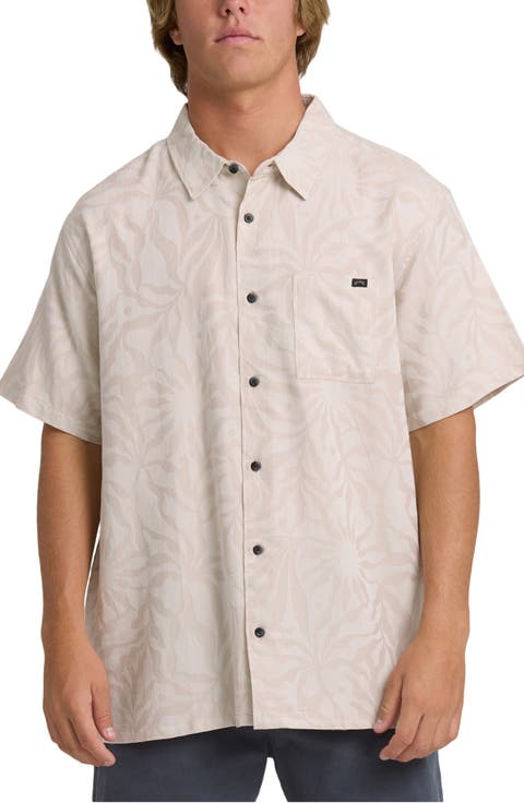 Sundays Stripe Jacquard Short Sleeve Cotton Button-Up Shirt