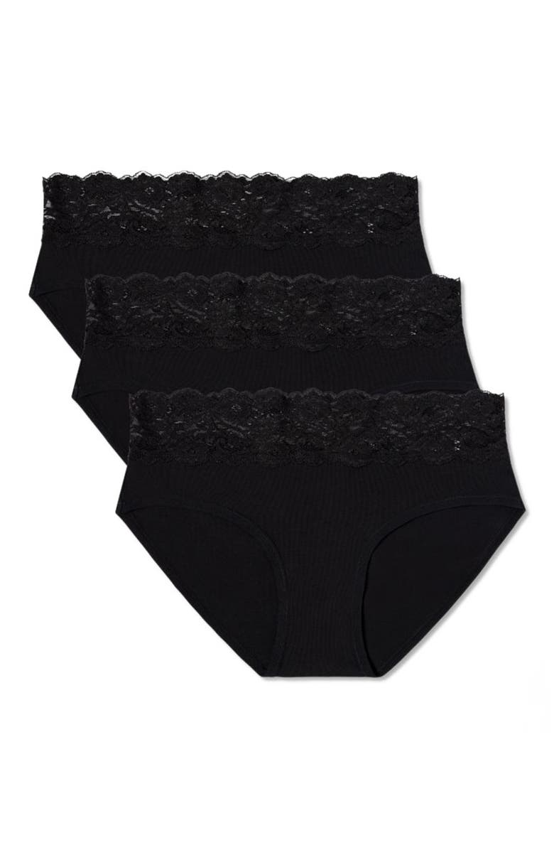 Pact Lace Waist Brief 3-Pack Made With Organic Cotton, Main, color, Black