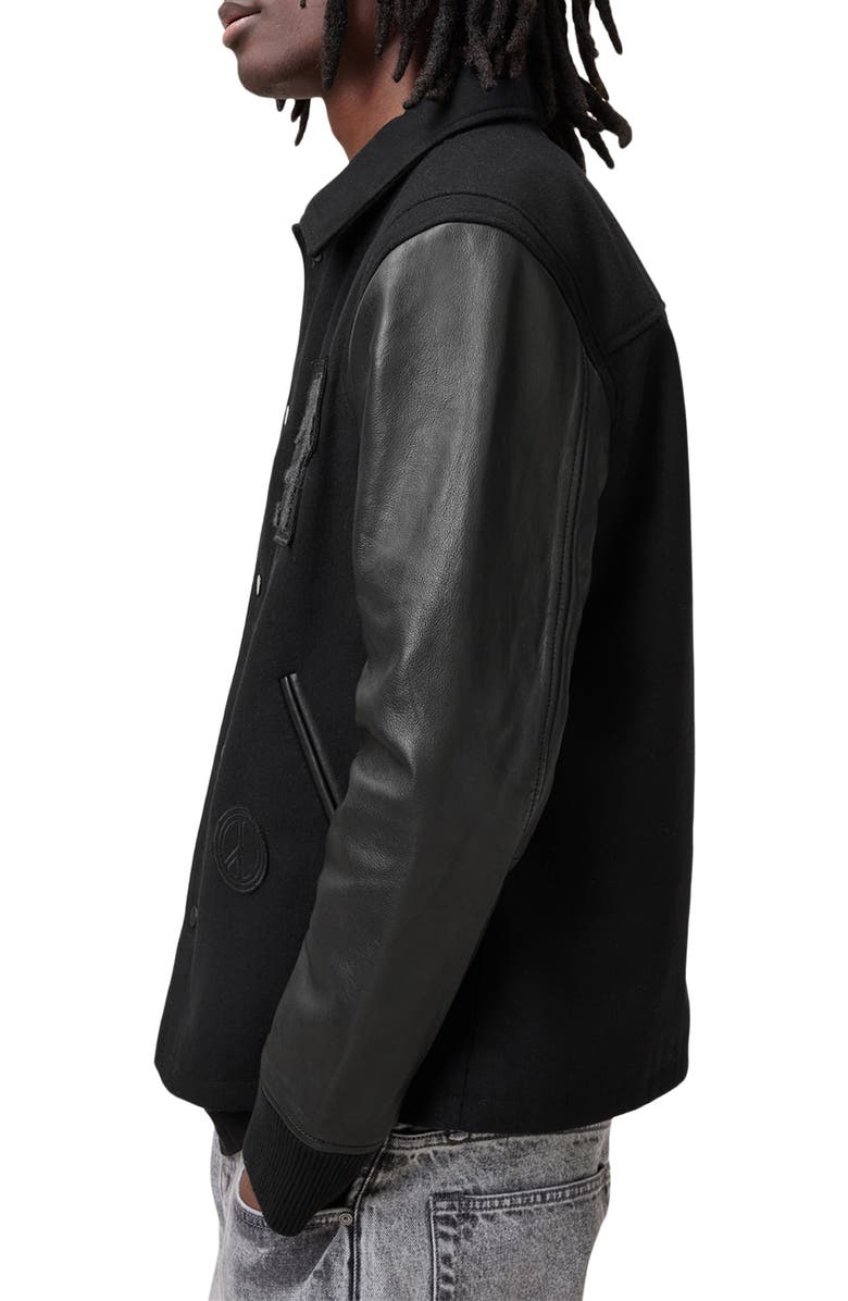 AllSaints Warrenton Wool & Leather Bomber Jacket, Alternate, color, 