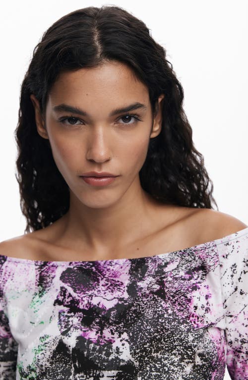 Desigual Abstract Print Ballet Neck T-shirt In Purple