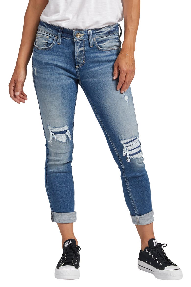 Slim Fit Girlfriend Jeans, Main, color, INDIGO