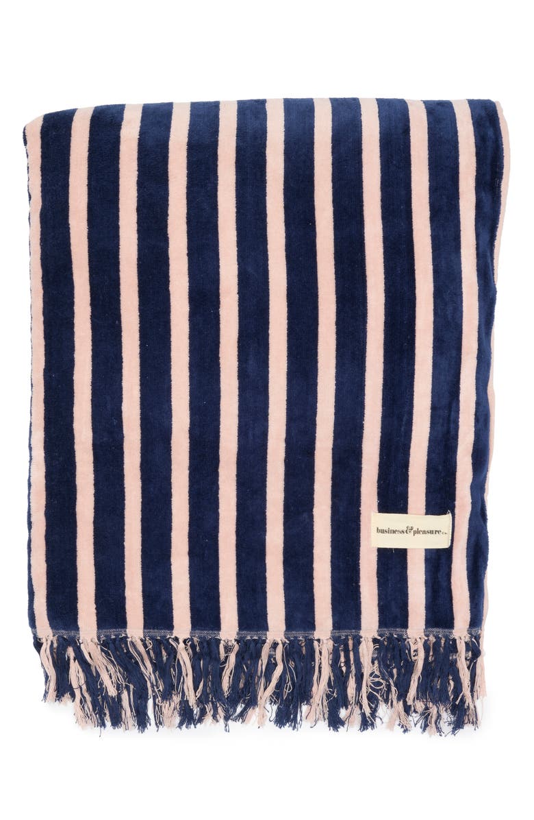 BUSINESS AND PLEASURE CO Monaco Navy Cotton Beach Blanket, Main, color, 