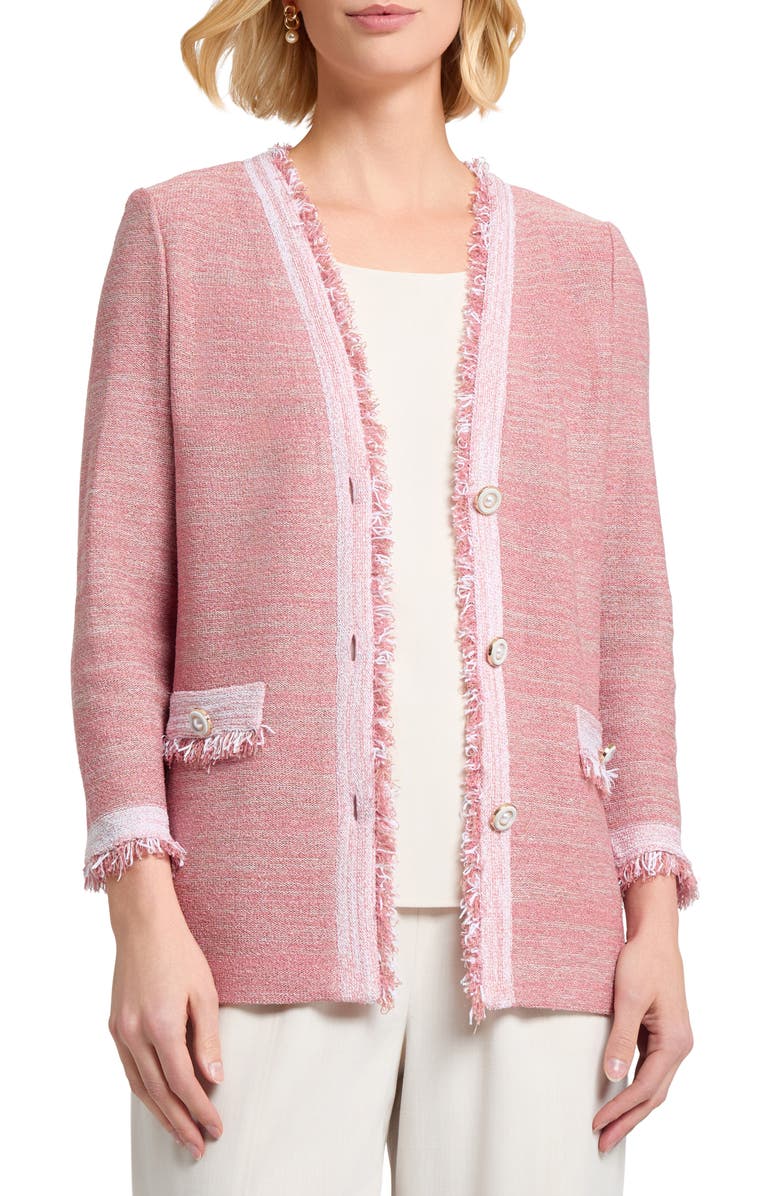 Misook Heritage Fringe Trim Melange Jacket, Main, color, Honey Suckle/ Charmeuse