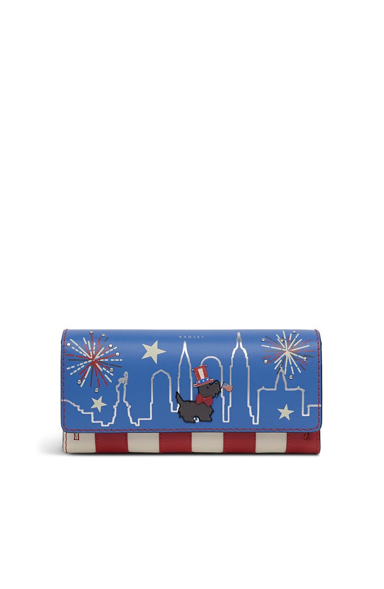 Radley Fireworks And Stripes Large Flapover Wallet, Main, color, Cobalt