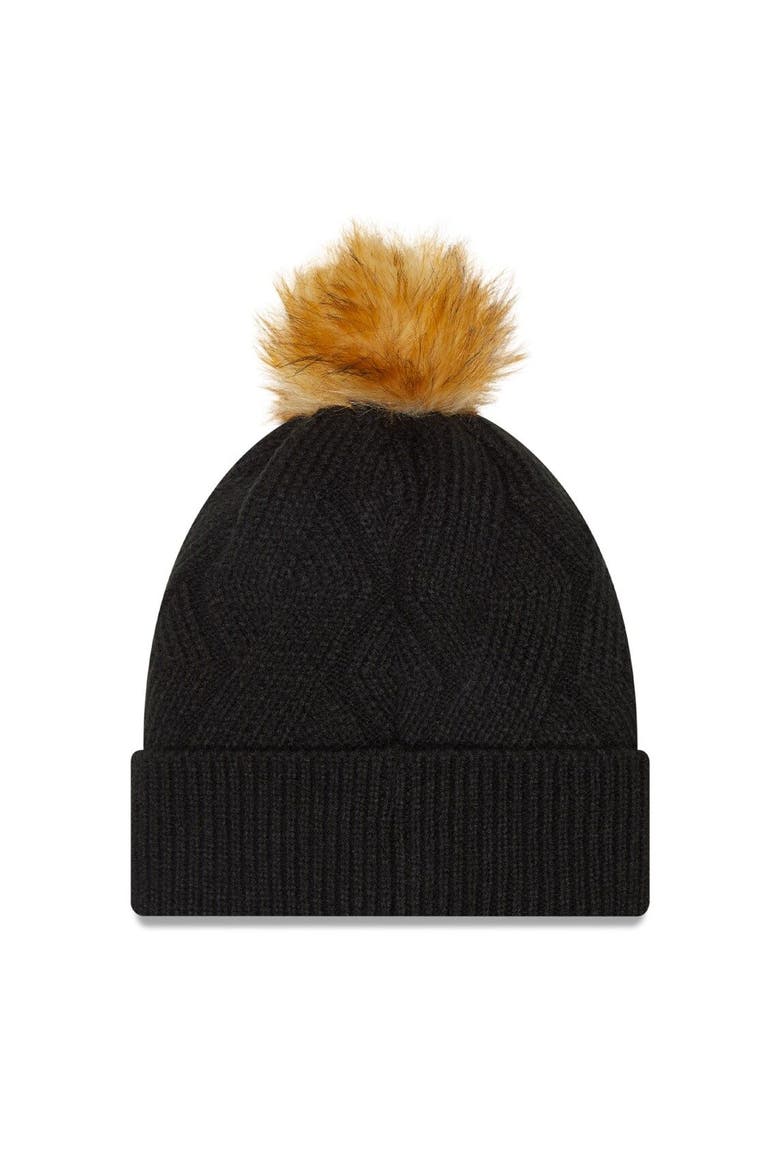 Women's New Era Black Las Vegas Raiders Snowy Cuffed Knit Hat with Pom, Alternate, color, Black