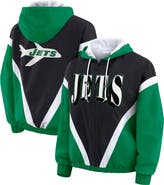 WEAR by Erin Andrews Women's WEAR by Erin Andrews Kelly Green/Black New York Jets Retro Crinkle Full-Zip Hoodie Windbreaker