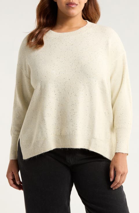 Sequin Accent Creweck Sweater (Plus)