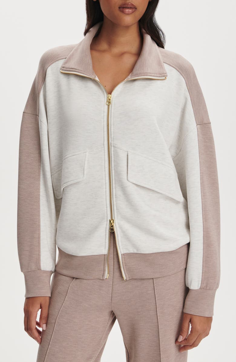 Varley Garcia Full Zip Sweatshirt, Main, color, Ivory Marl/ Taupe Marl
