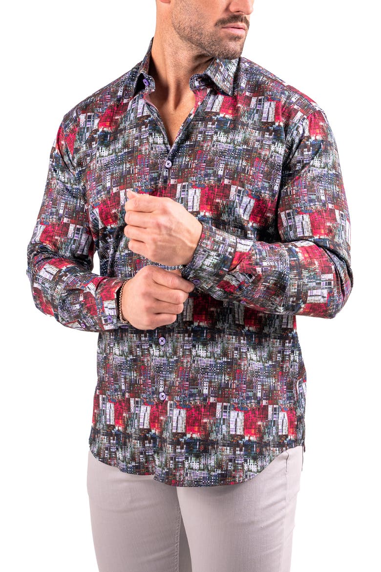Fibonacci Resistance Black Contemporary Fit Cotton Button-Up Shirt, Alternate, color, BLACK