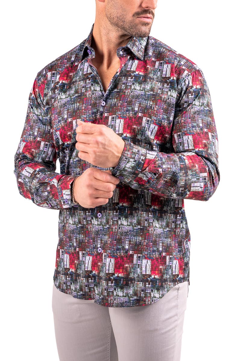 Maceoo Fibonacci Resistance Black Contemporary Fit Cotton Button-Up Shirt, Alternate, color, Black