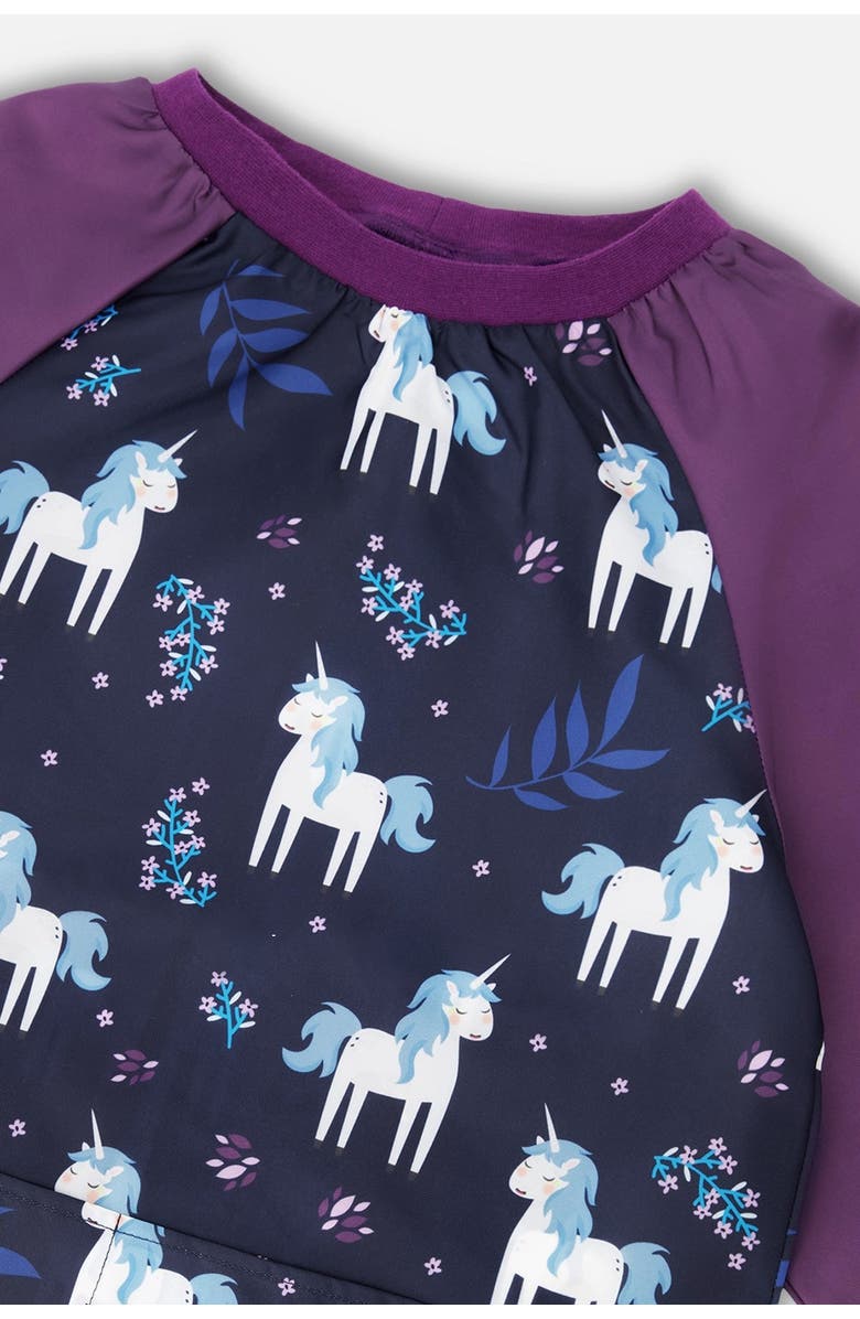 Deux par Deux Girl Unicorn Practical Durable Protective Apron, Alternate, color, Blue And Purple Unicorn Print