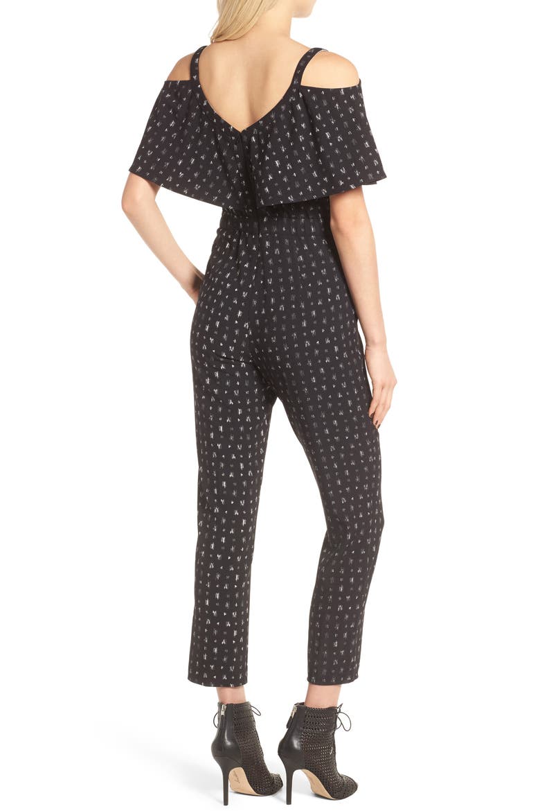 Cold Shoulder Jumpsuit, Alternate, color, BLACK SKETCHED CUBE