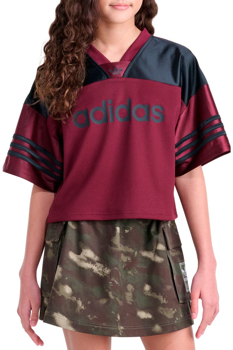 Kids' 3-Stripes Jersey, Main, color, DARK RED