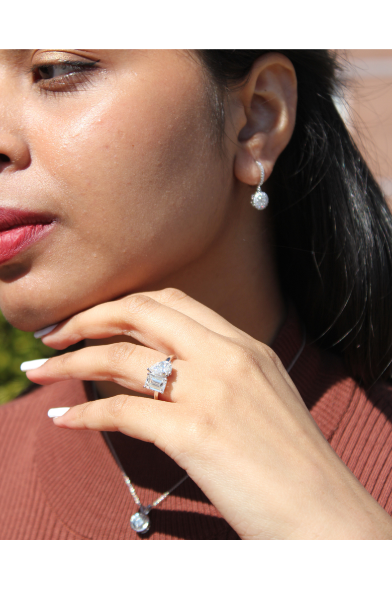 Evermore 14K Gold Toi et Moi Emerald and Pear Lab Grown Diamond Ring - 3 ct, Alternate, color, 14K White Gold