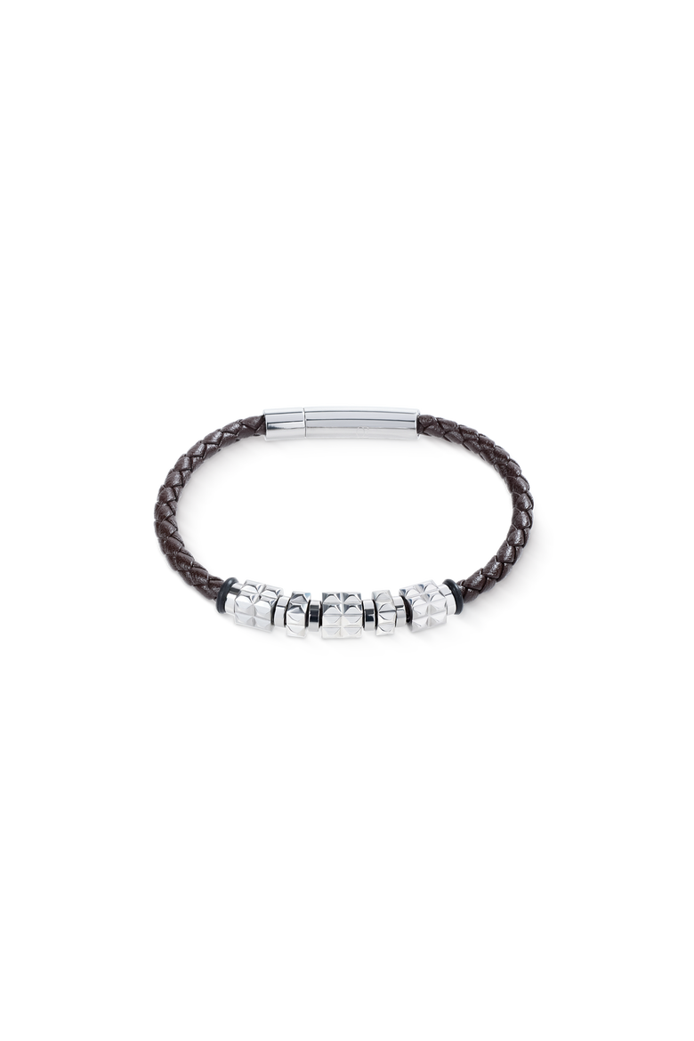 Brown Leather Bracelet With Stainless Steel Spikes Cubes, Main, color, Silver