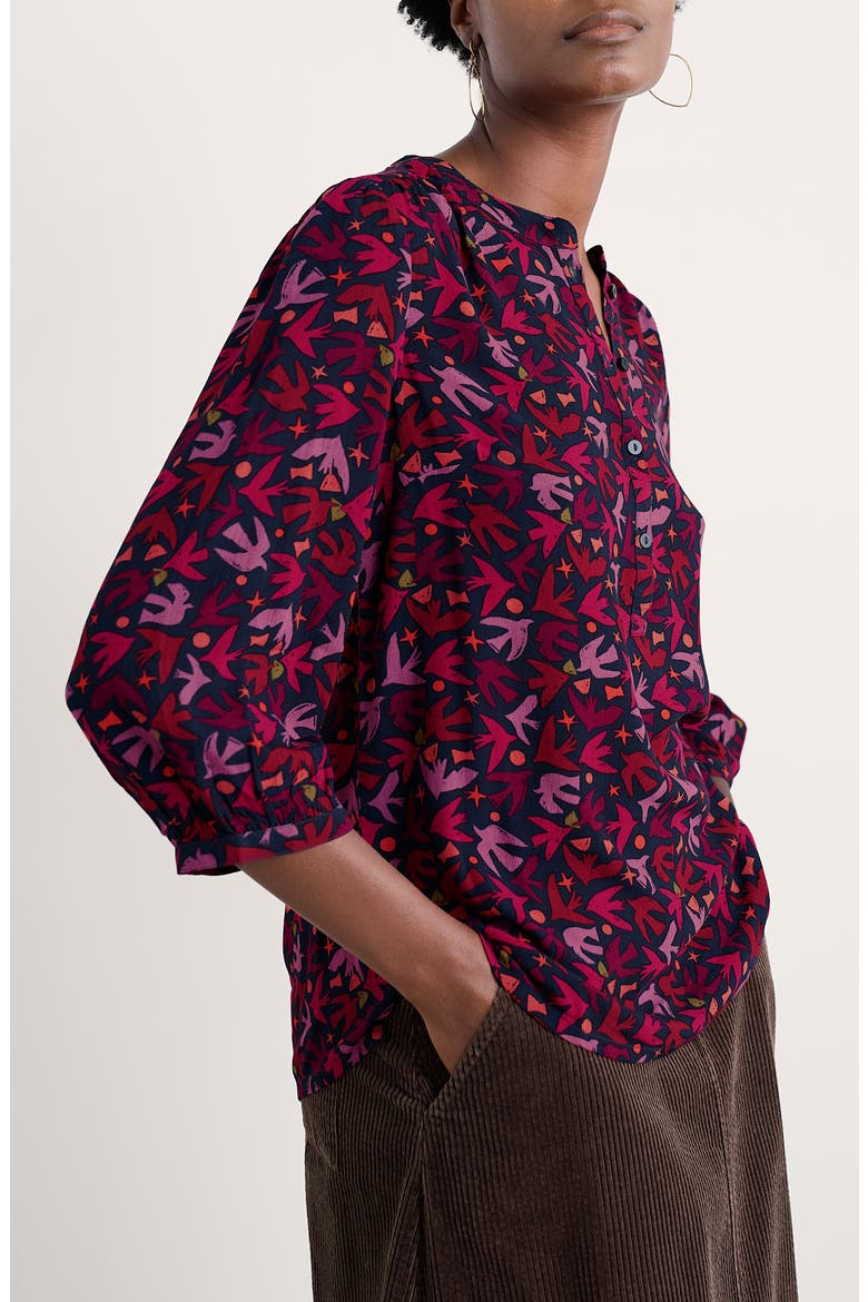 Willow Path Bird Print Popover Top, Alternate, color, PAPER BIRDS JAM