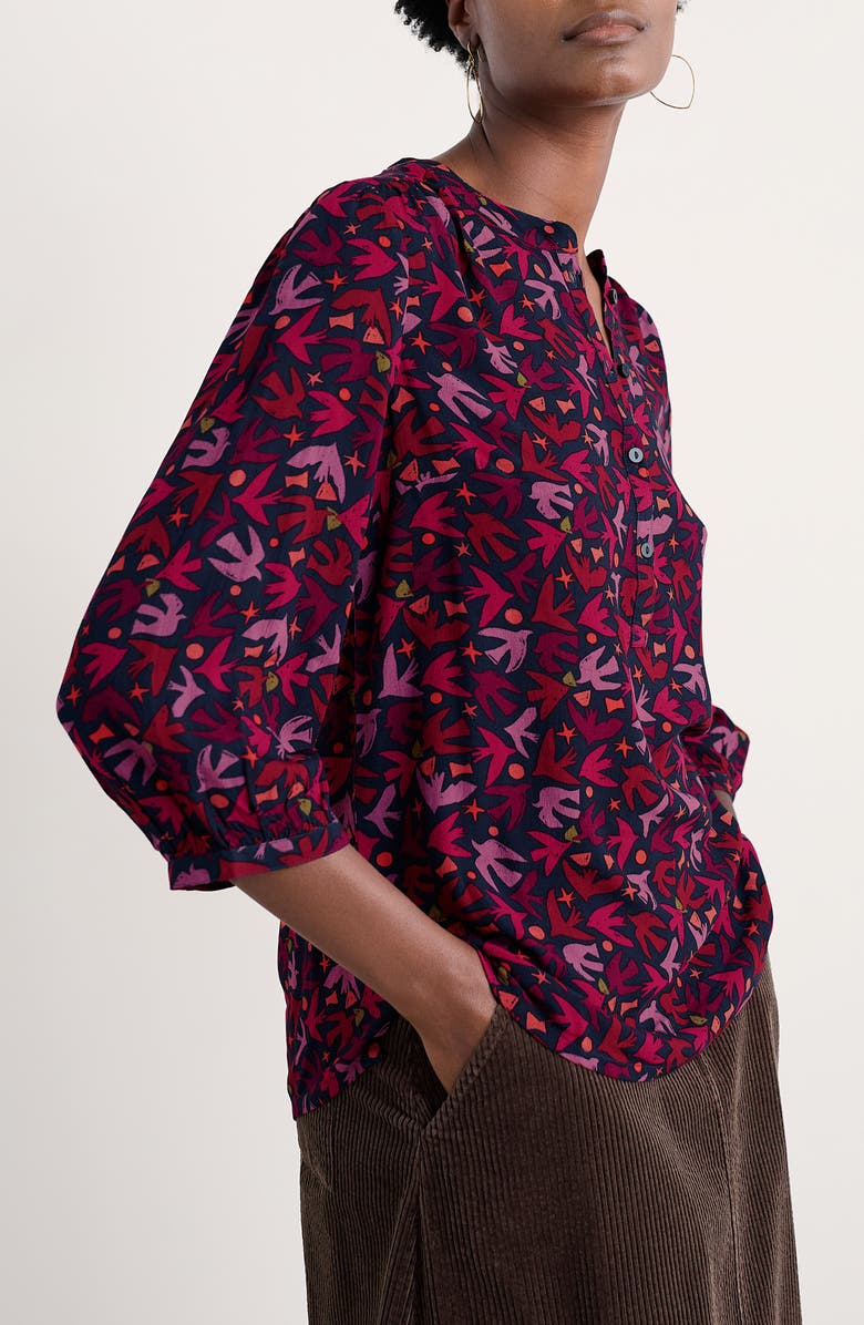 Seasalt Cornwall Willow Path Bird Print Popover Top, Alternate, color, Paper Birds Jam