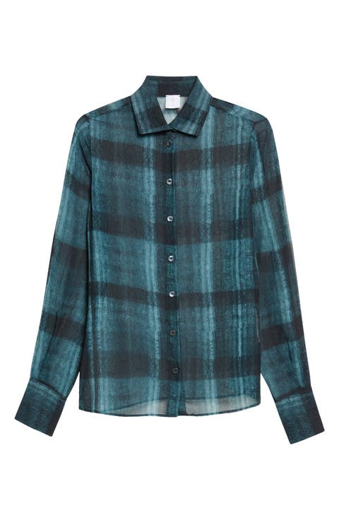 Plaid Silk Button-Up Shirt