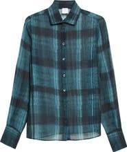 Eleventy Plaid Silk Button-Up Shirt