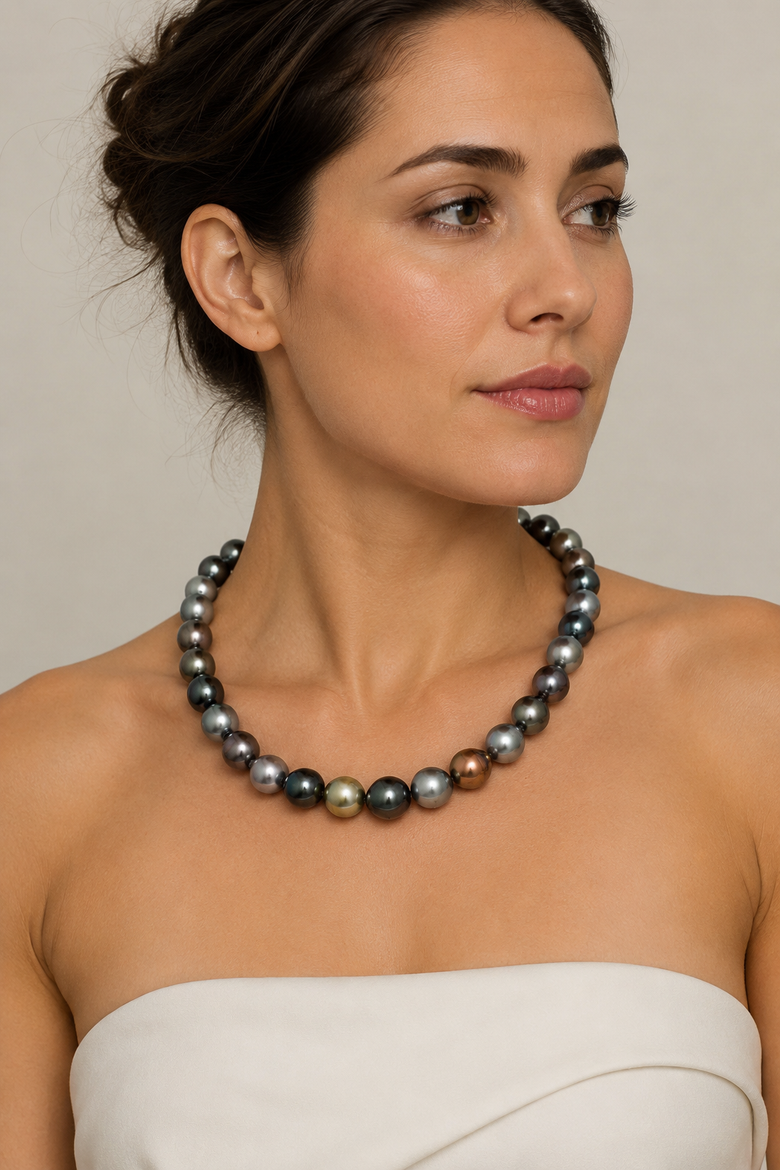 10-12mm Tahitian South Sea Multicolor Drop - Shape Pearl Necklace - Premier AAAA Quality, Alternate, color, White Gold Clasp