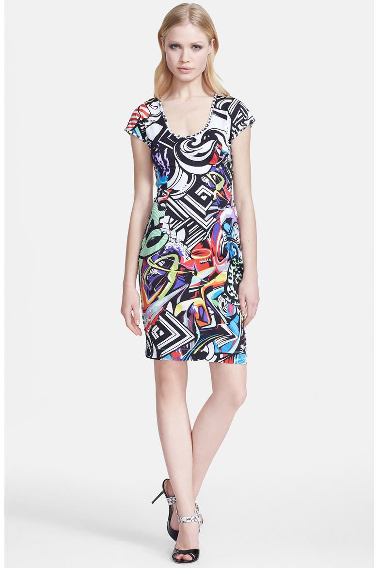 Graffiti Print Dress, Main, color, BLACK VARIANT
