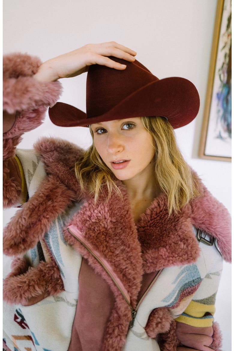 Western Wool Felted Cowboy Hat, Alternate, color, BURGUNDY