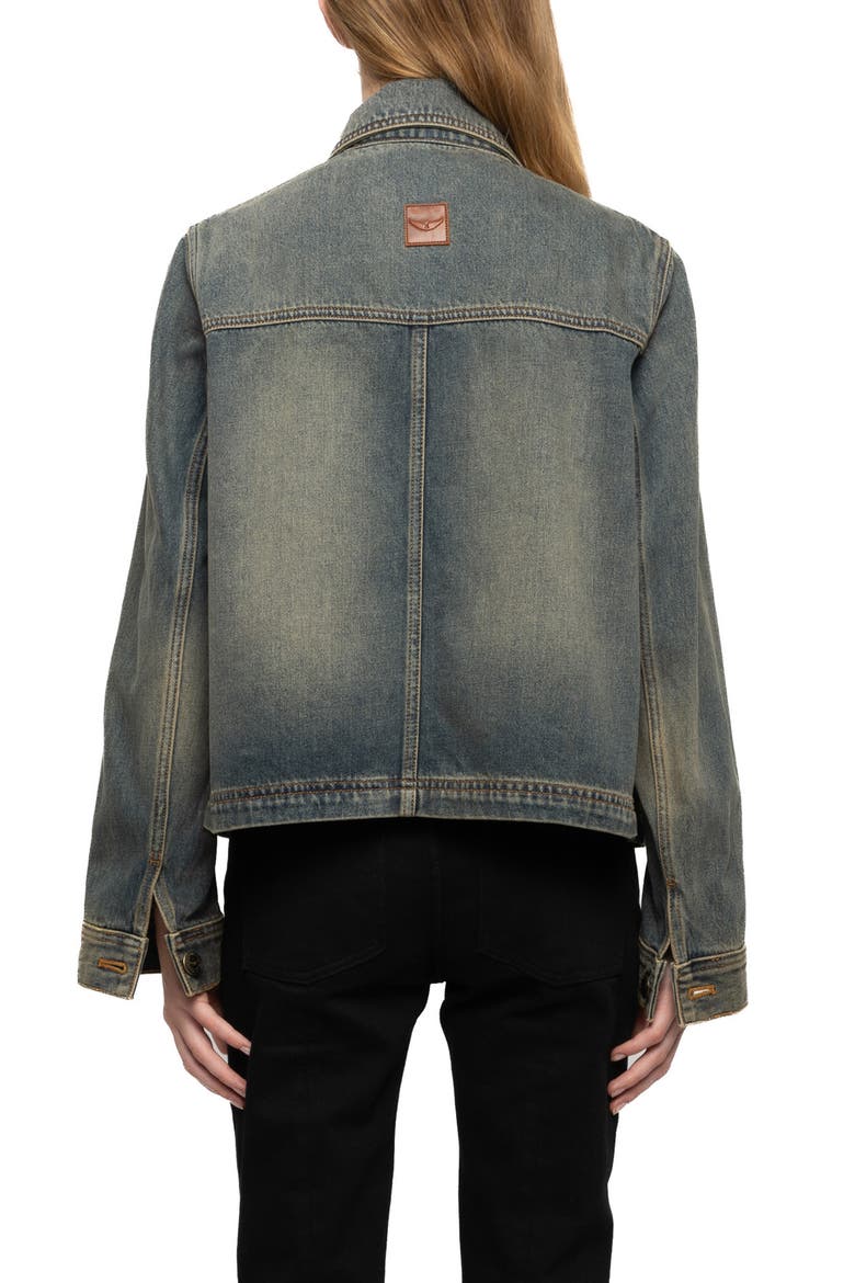 Lessa Logo Denim Jacket, Alternate, color, MEDIUM BLUE